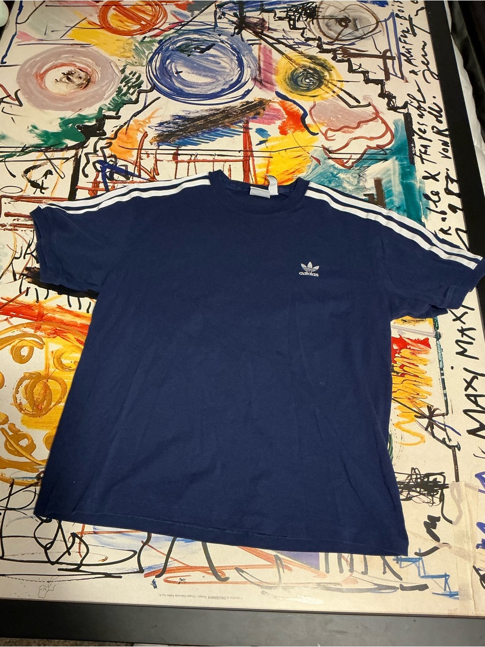 adidas Navy Blue Short Sleeve Tee with White 3-Stripes